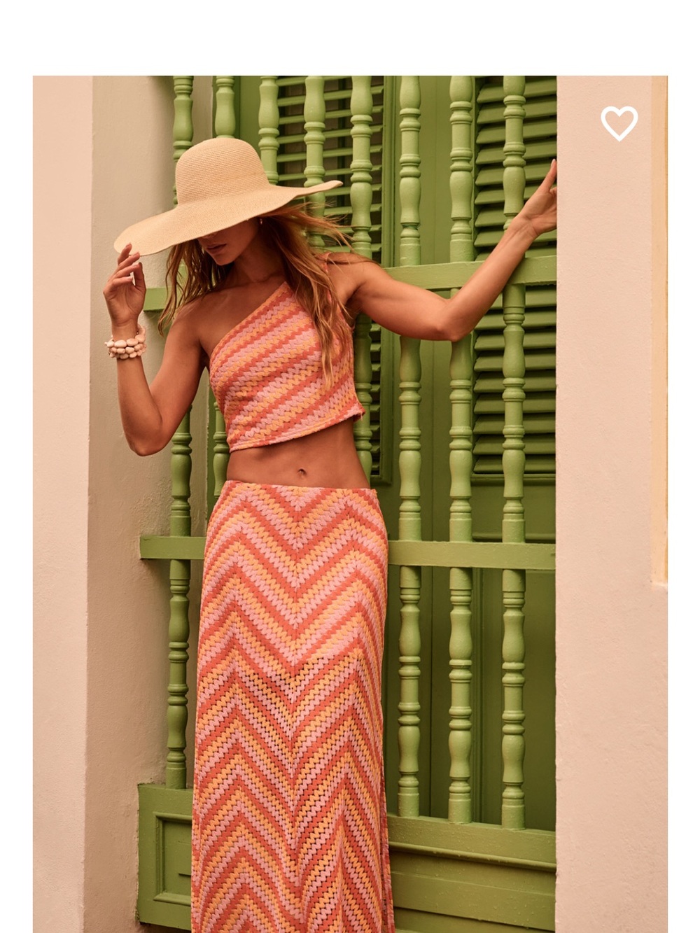 Crochet Chevron Maxi Skirt in Peach Pink